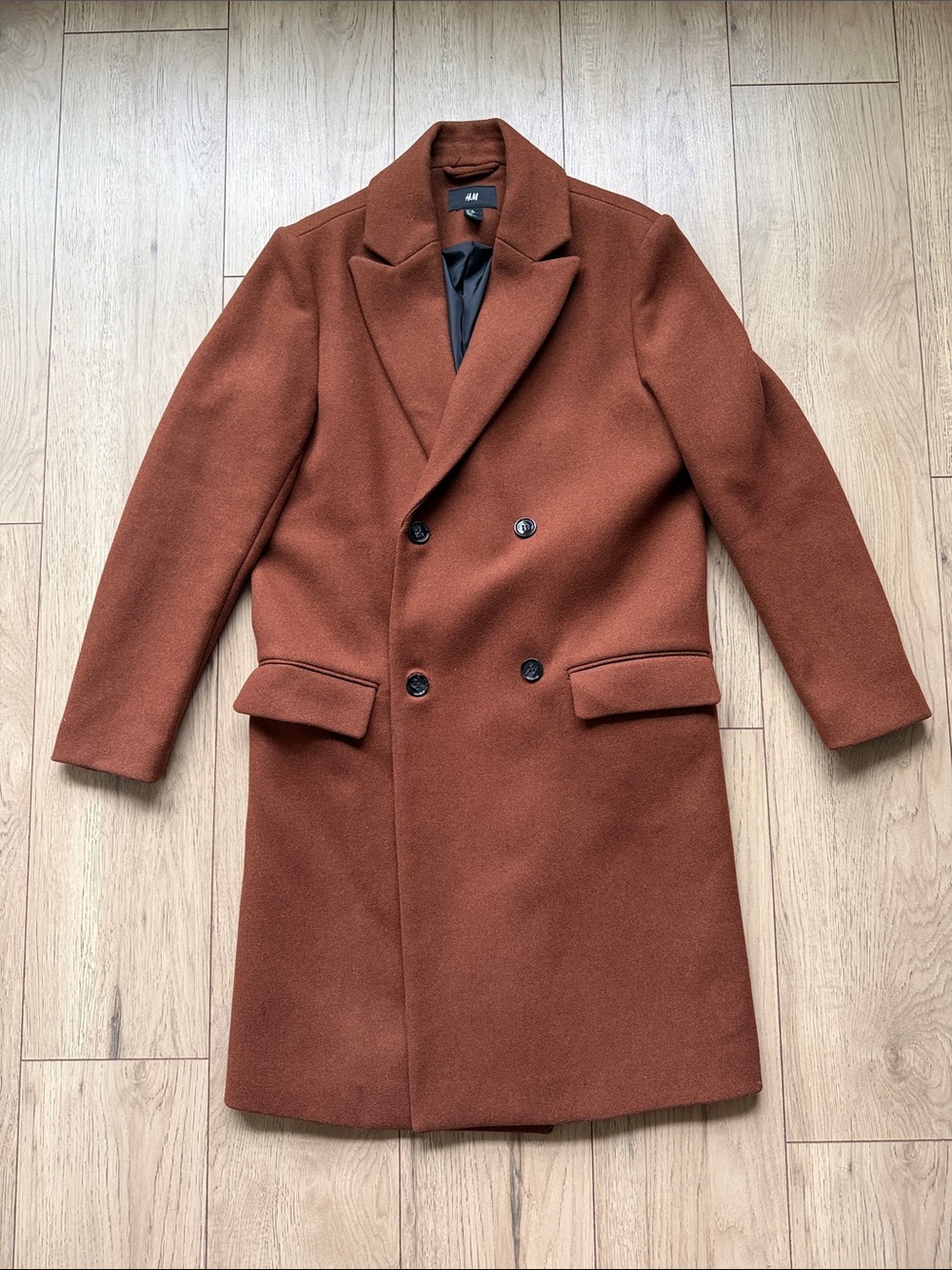 H&M Men's Double-Breasted Brown Wool Blend Men’s 36R Coat Long Pockets